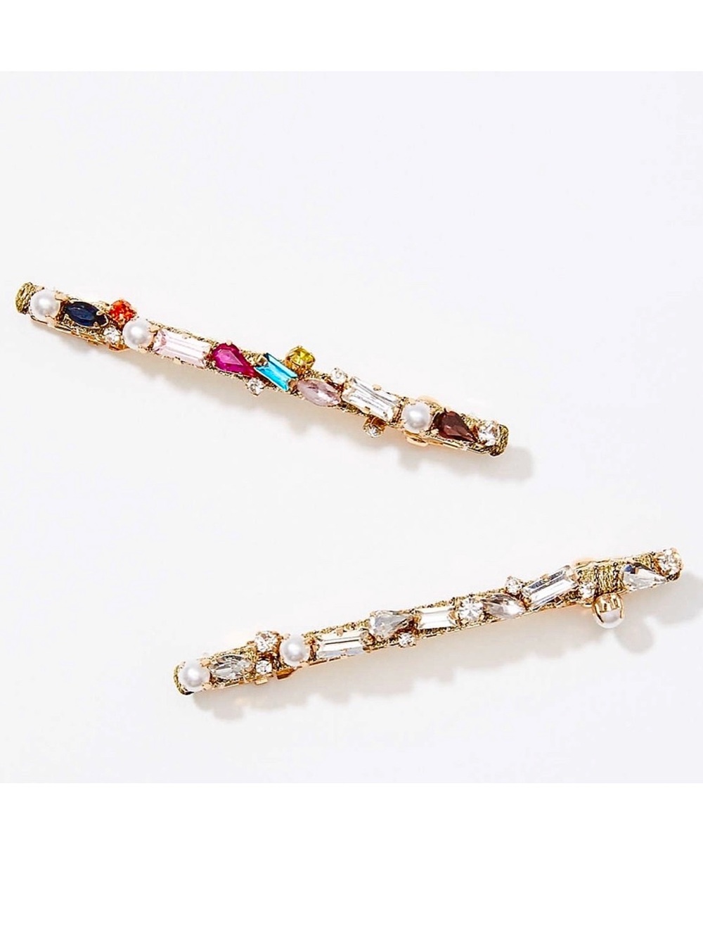 🍒3/$30 New Set of 2 Embellished Crystal & Pearl French Hair Clips / Barrettes